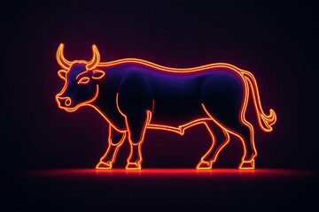 Fototapeta premium neon bull on a dark background with a red light