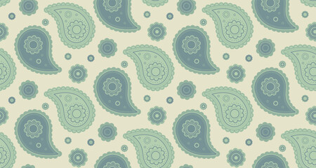 Fototapeta premium Elegant paisley pattern in soft green hues. Perfect for textile design, wallpaper, or website backgrounds. Subtle and sophisticated, this design offers a calming aesthetic.