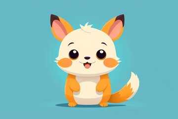 Fototapeta premium cartoon illustration of a cute little fox sitting on a blue background