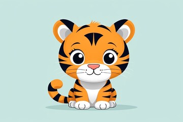 cartoon tiger sitting on the ground with a blue background