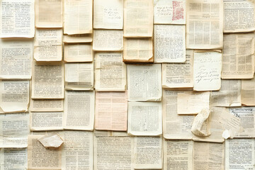 Antique papers background texture.  Collection of aged documents and handwritten notes create a vintage, historical feel. Perfect for design projects requiring a nostalgic or scholarly aesthetic.