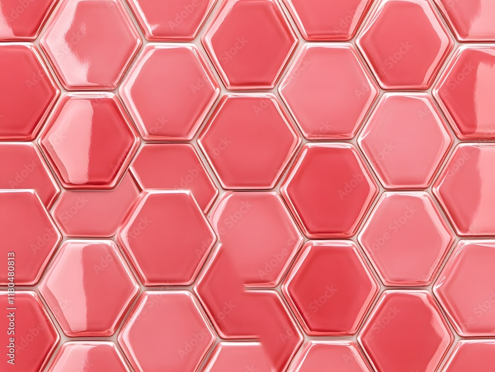 Poster repeating pattern of coral-pink hexagonal tiles