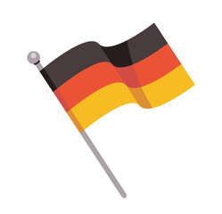 Waving German flag on a pole, simple flat graphic design, isolated on white background. Symbol of Germany s national identity. Vector illustration