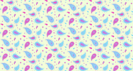 Delightful pastel paisley pattern.  Perfect for textile design, fashion, wrapping paper, or website backgrounds.  Light, airy, and cheerful design. Ideal for spring/summer projects.