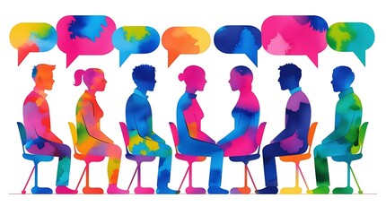 diverse conversations vibrant communication connecting minds colorful dialogue teamwork collaboration creative interaction inclusive discussion meaningful exchange innovative thinking brainstorming co