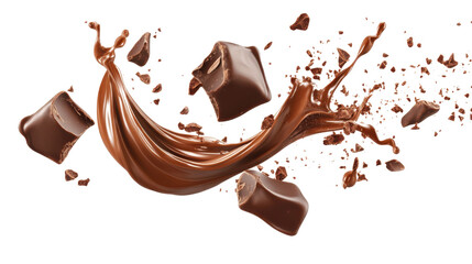 Flying chocolate pieces transparent background
