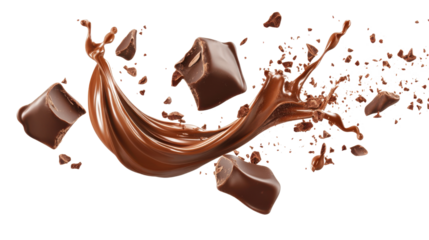 Flying chocolate pieces transparent background