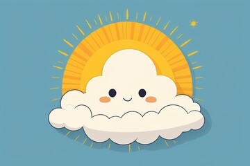 there is a cartoon cloud with a sun in the background