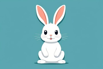 Obraz premium there is a white rabbit sitting on the ground with a blue background