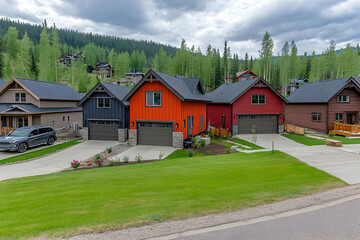 Colorful Mountain Homes Illustration