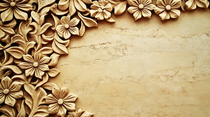 Intricate Floral Carving On Beige Marble Background