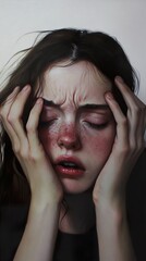 Painting of a Woman Experiencing Intense Sadness and Emotional Distress