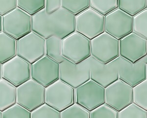 Seamless Pattern of Pale Green Hexagonal Ceramic Tiles