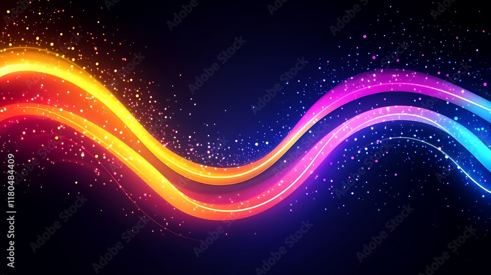 Poster abstract colorful waves with glowing particles background