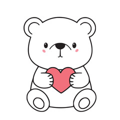 Cute bear with a heart, Cozy minimalist vector line art illustration, white background
