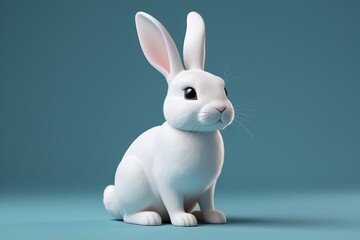 Obraz premium there is a white rabbit sitting on a blue surface