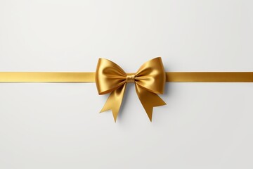 a close up of a gold ribbon with a bow on a white background