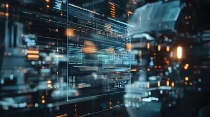 Complex algorithms processing vast amounts of data in a futuristic server room, with a holographic display showing lines of code, highlighting the power of modern computing