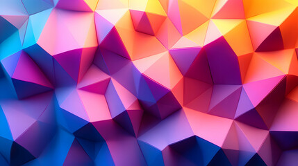 Obraz premium Abstract colorful geometric background. Vivid polygonal texture with shades of pink, purple, blue, and orange. Ideal for design projects needing a vibrant, modern feel.