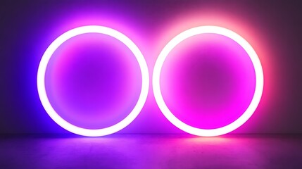 Obraz premium Two Neon Circles Illuminate a Purple Wall