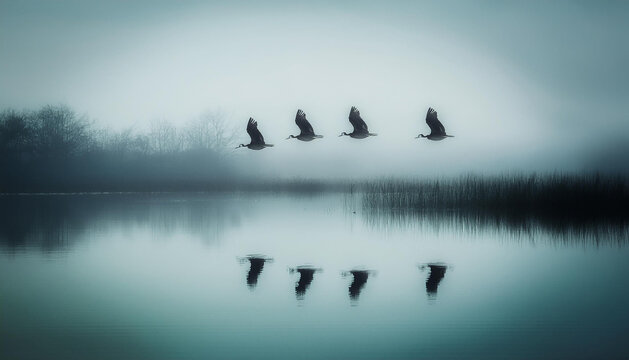 wetland ecology, migratory birds flying over wetlands are showcasing interconnected ecosystems for world wildlife day