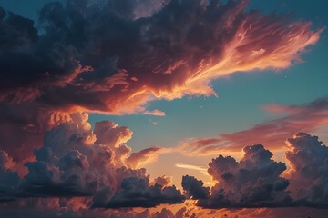 Naklejka premium Sky in the pink and blue colors. effect of light pastel colored of sunset clouds cloud on the sunset sky background with a pastel color Generative AI