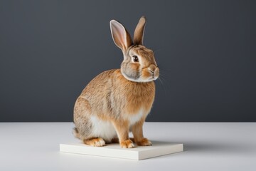 Obraz premium there is a rabbit that is sitting on a white box