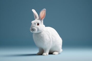 Obraz premium there is a white rabbit sitting on a blue surface