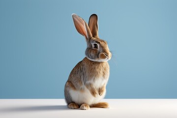 Obraz premium there is a rabbit sitting on a table with a blue background