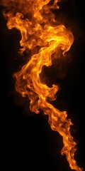 Fiery orange and yellow flames dance against a stark black backdrop, background, night, backdrop