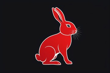 Obraz premium arafed rabbit sitting on a black background with a red outline