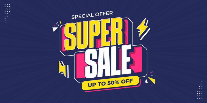 Flash sale promotional banner with bold 3d text, thunder and geometric shapes. Flash sale promo with discount offer for online shopping, special offer, voucher, website, social media advertising