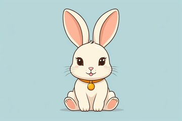 Obraz premium cartoon rabbit with collar sitting on blue background