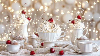 cake placed on a plate decorated with cherries