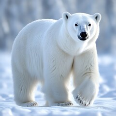 Majestic polar bear standing in snowy landscape.