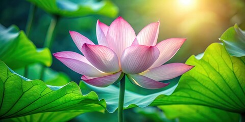 Obraz premium Delicate lotus petal with intricate veins and subtle sheen on a green stem , botanical, leafy, botanical, leafy