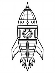 Cartoonish Rocket Ship Line Drawing - Coloring Book Pages