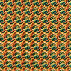 Abstract Summer beautiful blended swirls and waves in green yellow and orange repeating seamless pattern,
