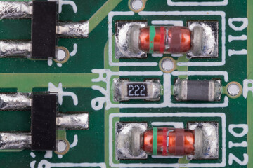 Detailed view of glass diodes on PCB