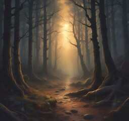Obraz premium Illustration of dark spooky woods.