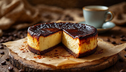 A rustic Basque burnt cheesecake with a caramelized top and creamy center.