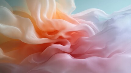 Delicate pastel fabrics intertwine in soft waves, merging blush, peach, and lavender hues into a gentle cascade of color and texture.