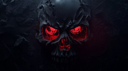 Edgy Abstract Skull Logo with Glowing Red Eyes and Ominous Textures