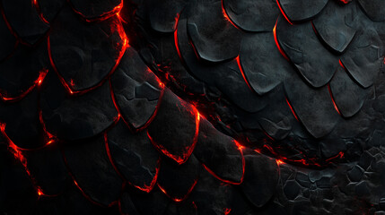 Dragon Scale Patterns with Glowing Red Accents on a Dark Background