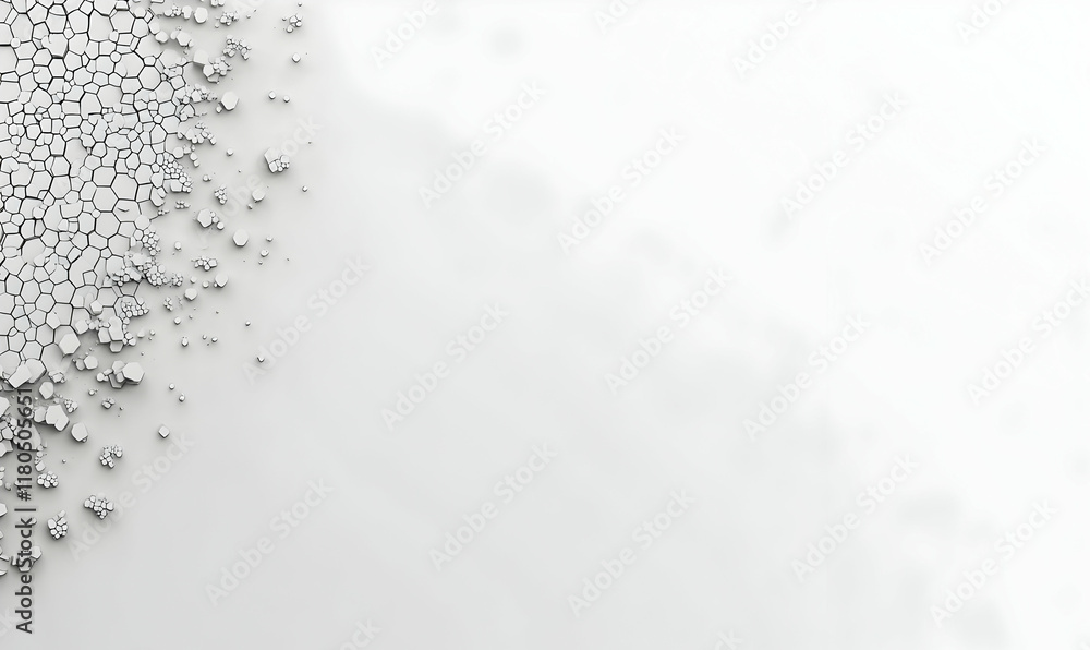 Poster abstract monochrome background featuring a cracked, fragmented texture cascading down the left side,