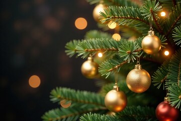 Obraz premium Delicate branches of a lucky charm tree adorned with gold ornaments, holiday, gold