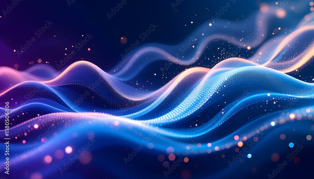 Poster abstract digital waveform: a mesmerizing display of vibrant blue and pink digital waves, glowing wit