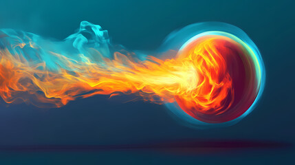 A jet of fire shoots out from a nozzle, forming a spherical ball of flame that rises into the air, glowing, sphere, chemical reaction. Nightglow. Illustration