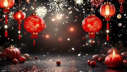 Festive Chinese Lanterns and Fireworks for Lunar New Year