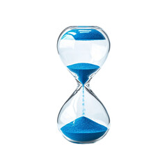 Blue Sand Hourglass Time Concept Elegant Glass Design Time Management Deadline Flowing Sand isolated on transparent background